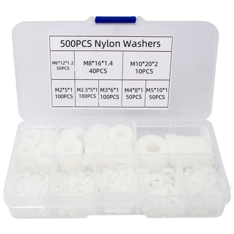 foto del prodotto sollbry rondelle piatte in nylon da 500 pezzi, rondelle piatte isolate, guarnizioni rotonde, anelli di tenuta, kit assortimento tubi