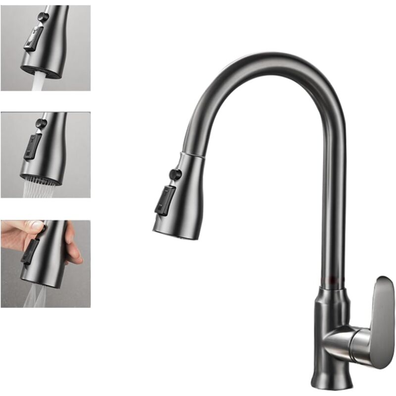 foto del prodotto sollbry rubinetti da cucina, 3 modalit di flusso ad arco alto, rubinetto per lavello da cucina con maniglia singola, rubinetto da cucina in nichel