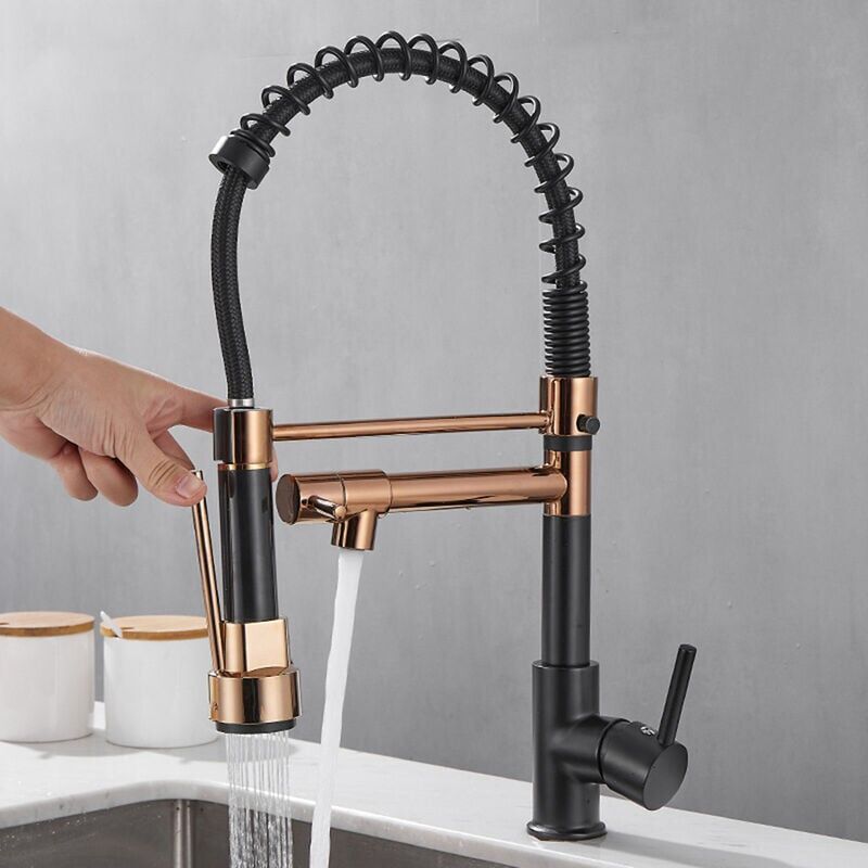 foto del prodotto sollbry rubinetto da cucina estraibile con 2 getti, miscelatore da cucina girevole a 360 con 2 modalit di getto freddo e caldo disponibili, nero