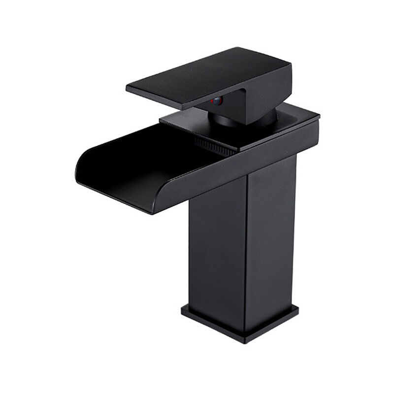 foto del prodotto sollbry rubinetto moderno per bagno in ottone nero, miscelatore per lavabo a cascata, rubinetto per lavabo con altezza beccuccio 200 mm, acqua
