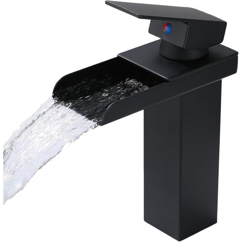 foto del prodotto sollbry rubinetto per bagno nero opaco, rubinetto per bagno a cascata a 1 foro, rubinetto per lavabo a maniglia singola corto, nero 