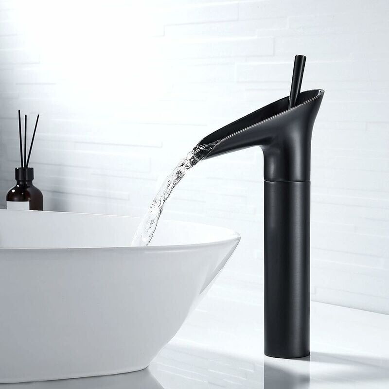 foto del prodotto sollbry rubinetto per bagno nero, rubinetto a cascata con maniglia singola, rubinetto per lavabo monocomando nero retr , rubinetto per bagno alto