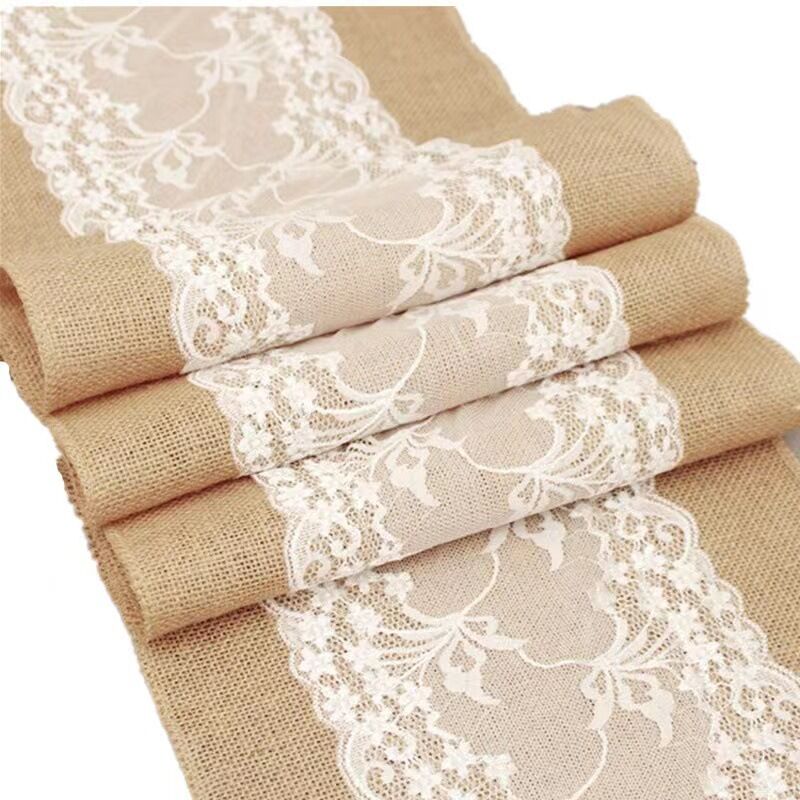 foto del prodotto sollbry runner da tavolo in pizzo e tela di iuta, 275 cm x 30 cm, runner da tavolo in pizzo vintage, runner da tavolo in pizzo e tela di iuta, per