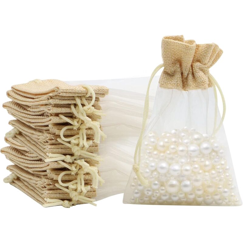 foto del prodotto sollbry sacchetti in organza e iuta, 24 pezzi 10 15 cm sacchetti regalo in organza con coulisse riutilizzabili per matrimoni, gioielli, caramelle,
