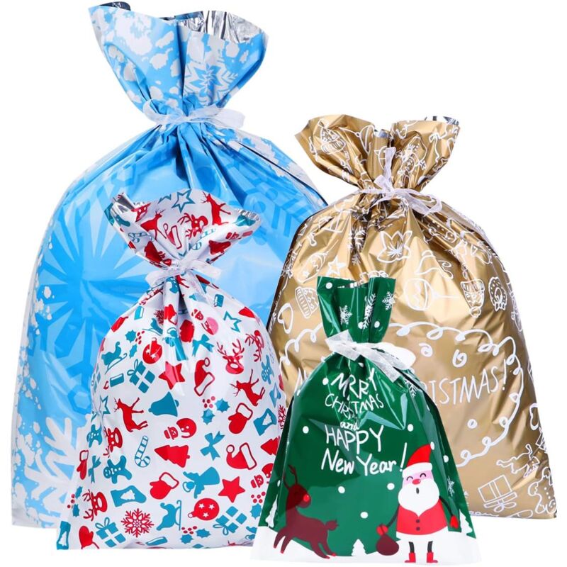 foto del prodotto sollbry sacchetti per dolcetti natalizi, sacchetti per dolci natalizi, sacchetti per bomboniere natalizie con lacci a nastro, 30 pezzi 4 misure 