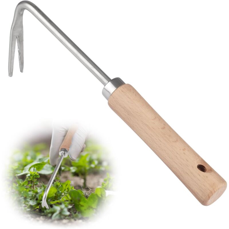 foto del prodotto sollbry sarchiatore manuale con manico in legno, sarchiatore in acciaio inossidabile lungo 26,5 cm, sarchiatore manuale a forma di v, per diserbo,