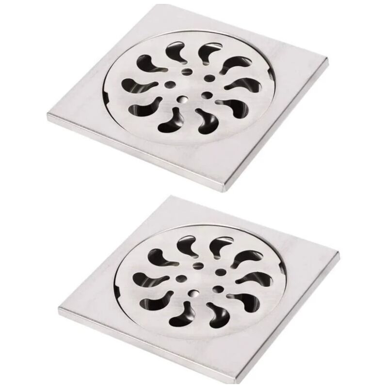 foto del prodotto sollbry scarico a pavimento in acciaio inossidabile antiodore quadrato per bagno, 2 pezzi, scarico a pavimento per doccia, 90x90x30 mm