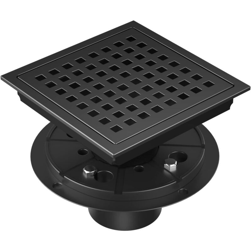 foto del prodotto sollbry scarico per doccia quadrato da 6 pollici, nero opaco, kit di scarico per pavimento doccia in acciaio inossidabile con flangia, griglia