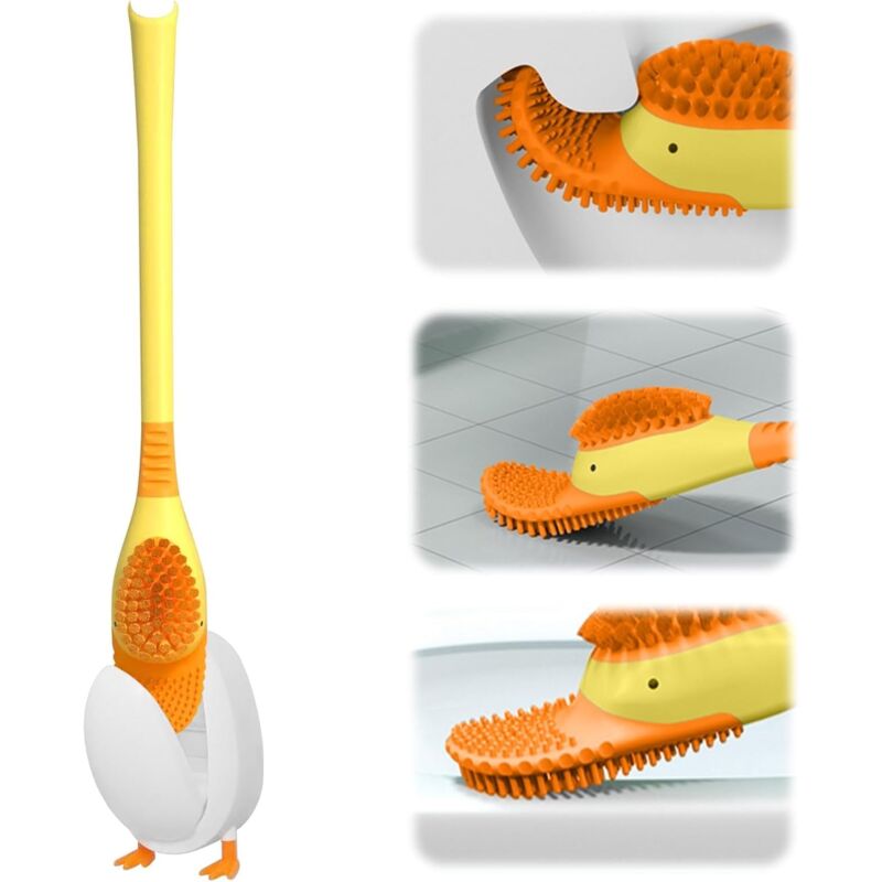 foto del prodotto sollbry scopino per wc diving duck pulizia profonda con pulitore per bordi silicone con supporto per bagno o wc per gli ospiti giallo