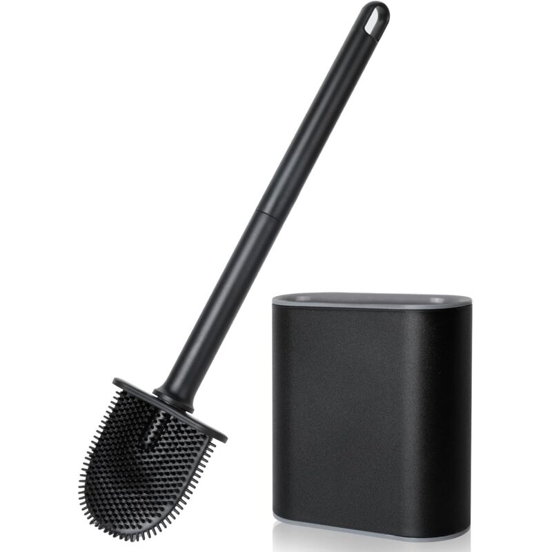 foto del prodotto sollbry scopino per wc, scopino per wc in silicone per pulizia profonda con manico in plastica antiscivolo, scopino per wc a parete con base con