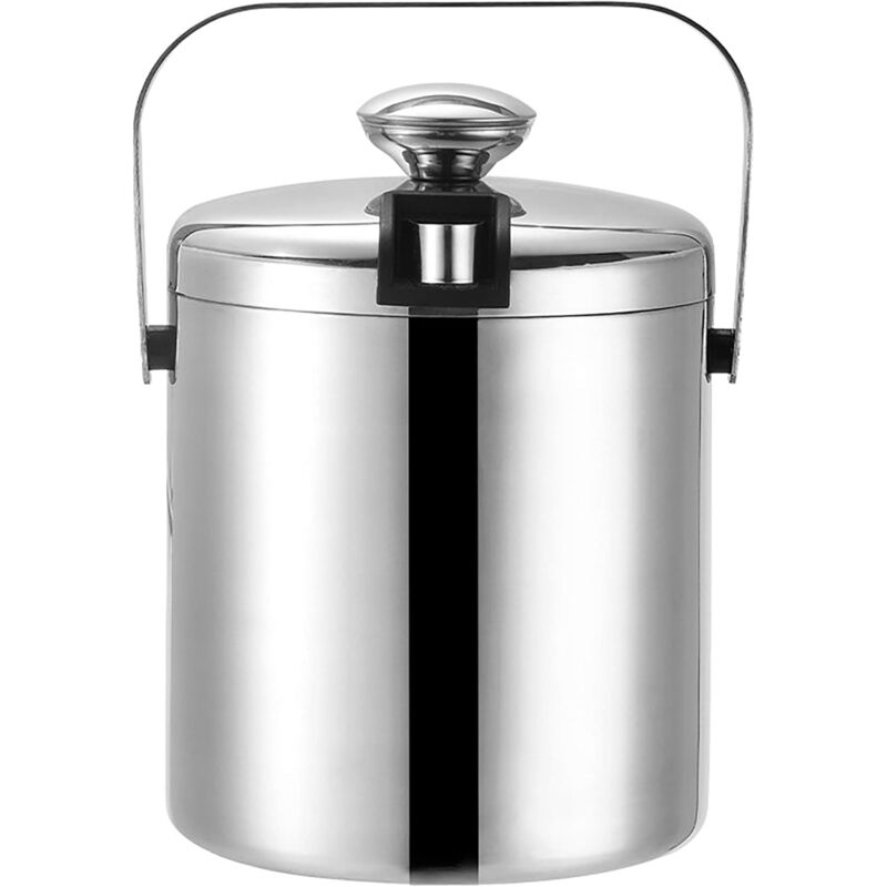 foto del prodotto sollbry secchiello per ghiaccio in acciaio inossidabile con coperchio, pinze e filtro, realizzato in acciaio inossidabile 304 per uso alimentare