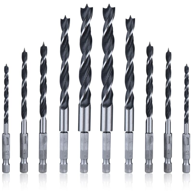 foto del prodotto sollbry set da 5 punte da trapano per legno hss con gambo esagonale da 6,35 mm, punte da trapano per legno da 4 mm 5 mm 6 mm 8 mm 10 mm, punte da