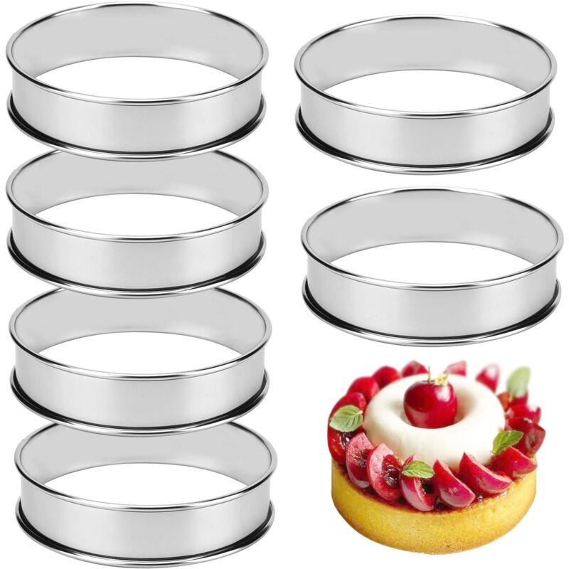 foto del prodotto sollbry set da 6 stampi rotondi per muffin, stampi per crostate in acciaio inox, stampi per hamburger di manzo, uova fritte, tortilla, altezza 2,5