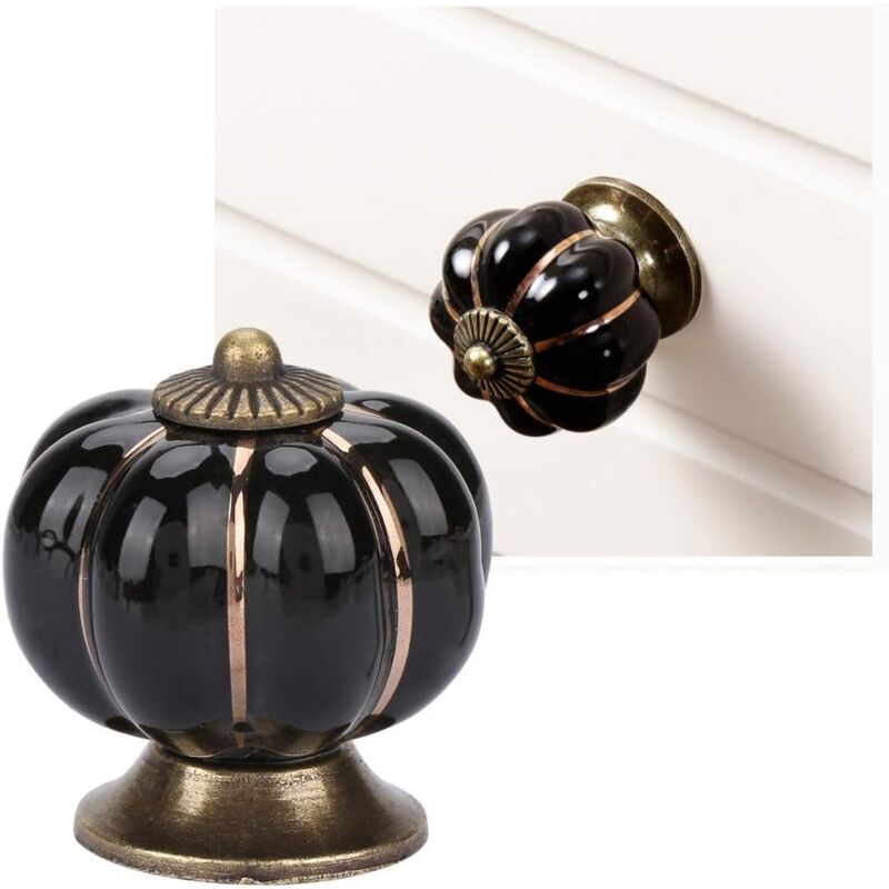 foto del prodotto sollbry set di 10 pomelli per porte in ceramica vintage a forma di zucca, neri