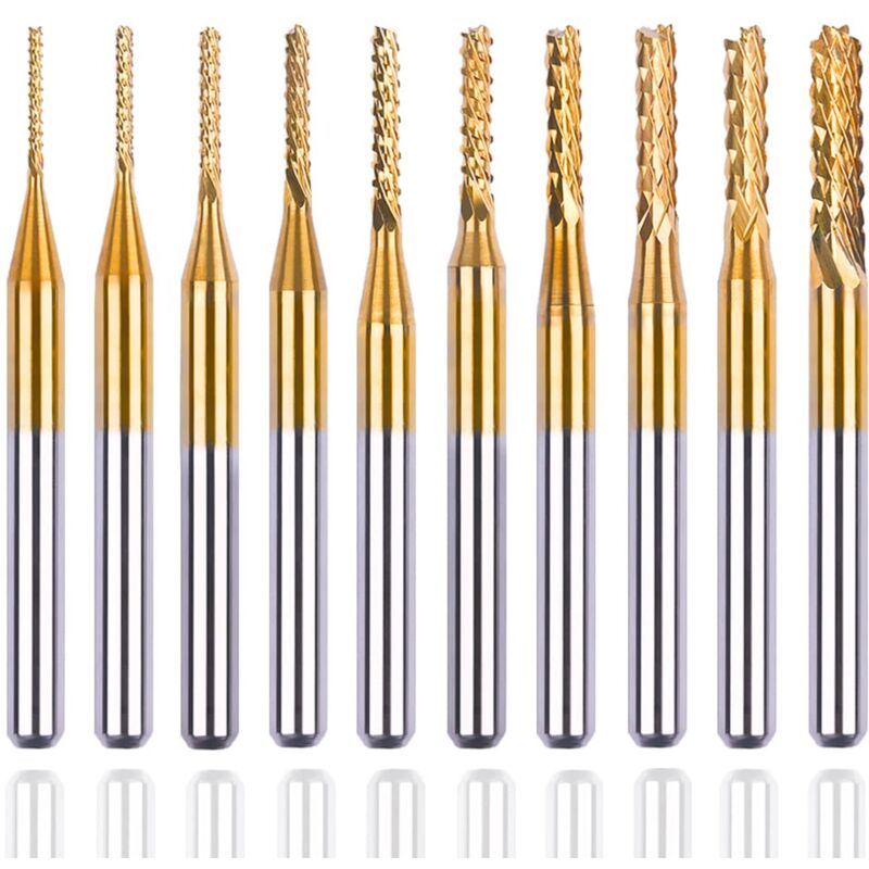 foto del prodotto sollbry set di 10 punte per incisione con fresa a candela, gambo da 3 mm, frese rotanti cnc, fresa rivestita in titanio, carburo di tungsteno da