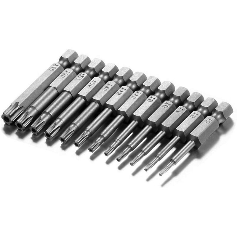foto del prodotto sollbry set di 12 punte per cacciavite torx da 50 mm, punte per cacciavite magnetiche, gambo esagonale da 1 4, acciaio s2, testa a stella t5 t40,