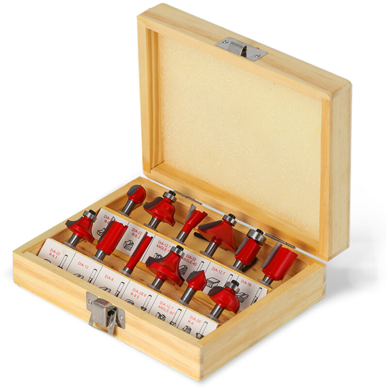 foto del prodotto sollbry set di 12 punte per fresa in carburo di tungsteno con gambo da 6 mm per taglio e scanalatura del legno con punta dritta, punta concava,