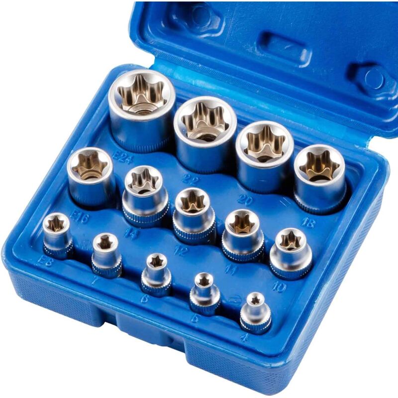 foto del prodotto sollbry set di 14 bussole torx femmina esagonali e4 e24 e torx