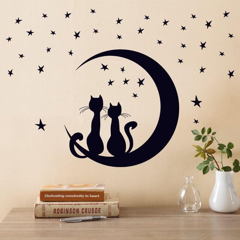 foto del prodotto sollbry set di 2 adesivi murali a forma di gatto coppia di adesivi murali a forma di gatto adatti per camere da letto e soggiorni creativi e