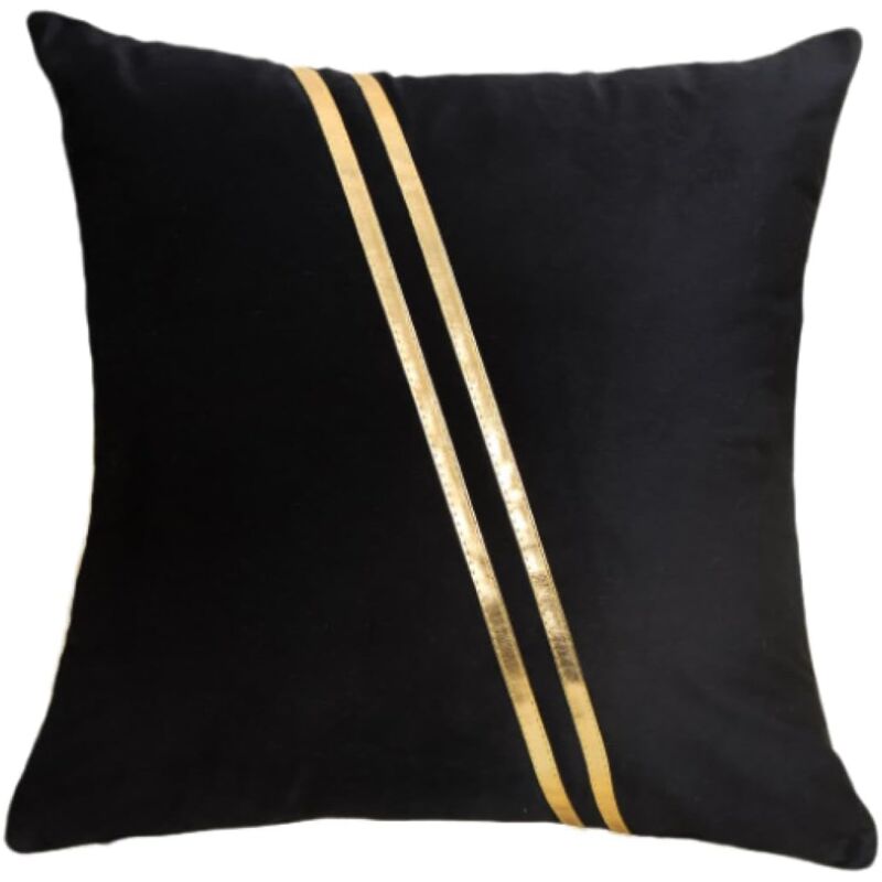foto del prodotto sollbry set di 2 federe decorative in velluto di lusso con pelle dorata per divano, camera da letto, soggiorno, auto, 18 x 18 pollici, nero