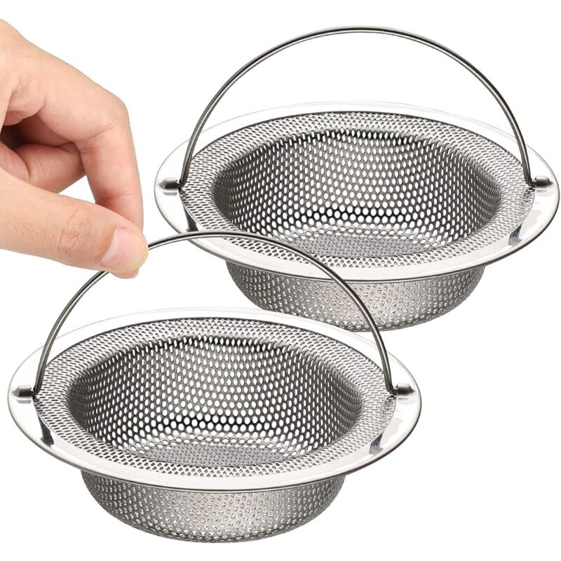 foto del prodotto sollbry set di 2 filtri per lavello da cucina, filtro per lavello in acciaio inox con maniglia di sollevamento, diametro esterno 11 cm x altezza 2