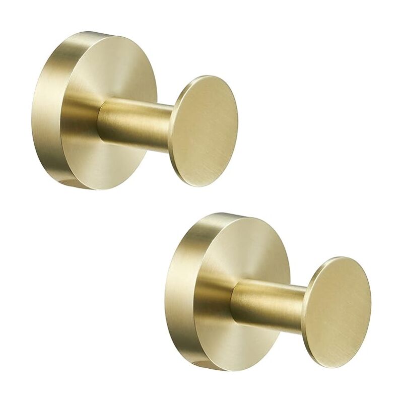 foto del prodotto sollbry set di 2 ganci appendiabiti a fondo tondo in acciaio inossidabile, gancio per accappatoio color oro, finitura spazzolata, montaggio a