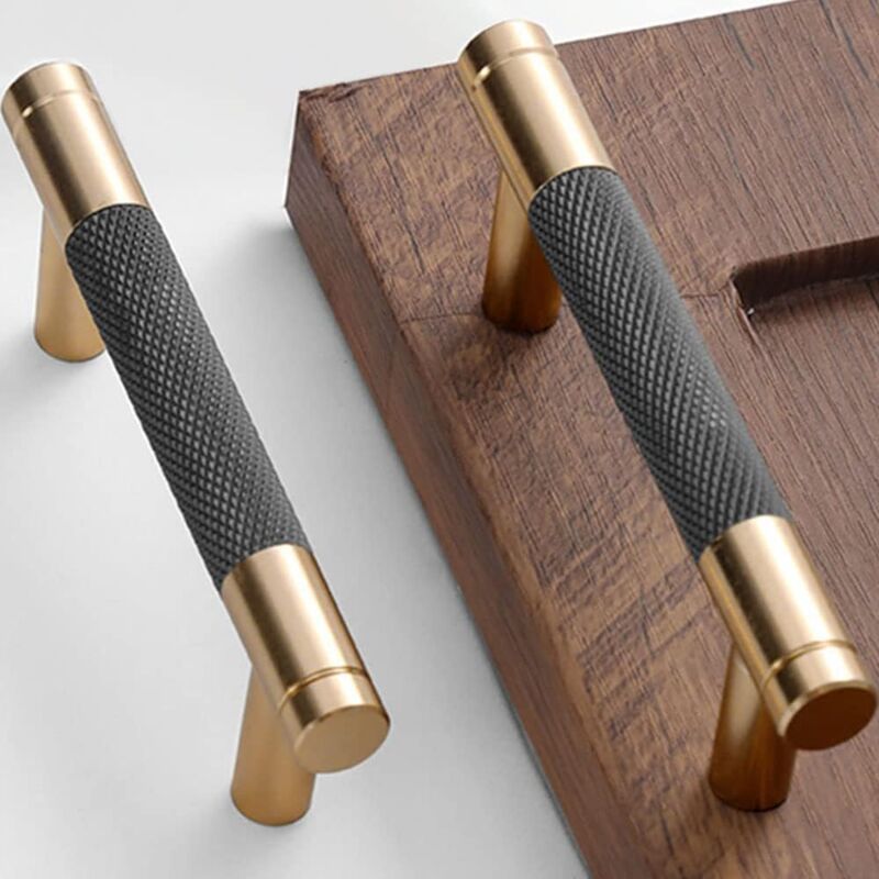 foto del prodotto sollbry set di 2 maniglie per mobili in alluminio zigrinate per cassetti, finitura ossidata oro e grigio con motivo a diamante