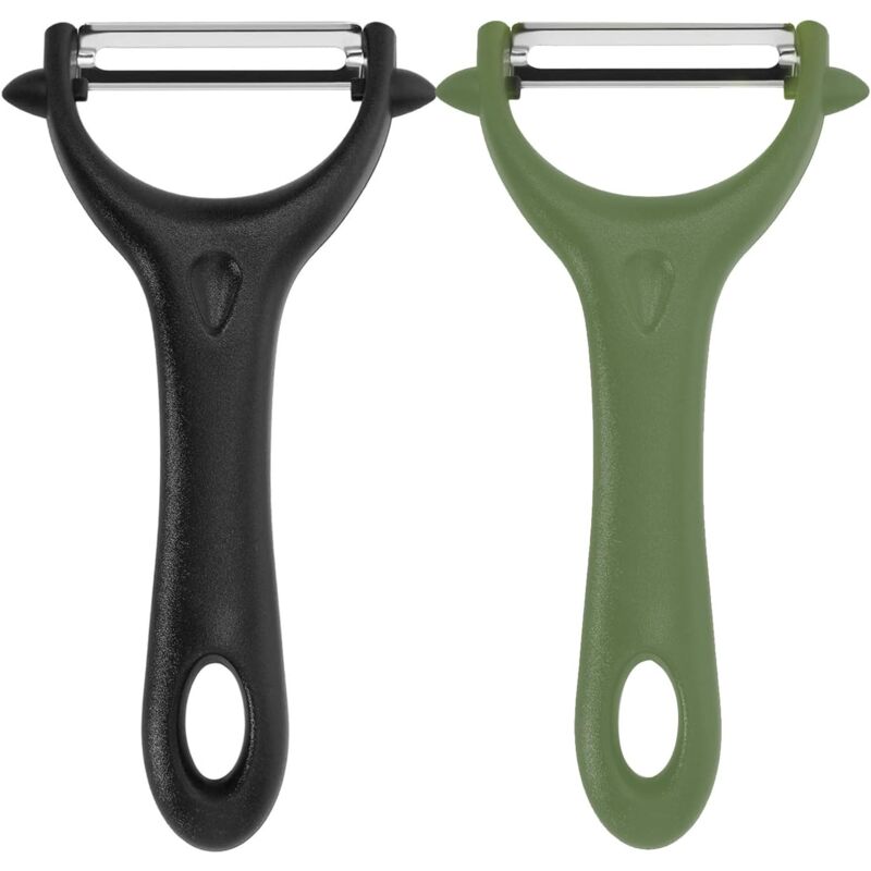 foto del prodotto sollbry set di 2 pelapatate universali, pelapatate manuale in acciaio inox, impugnatura ergonomica, coltello da cucina con lama affilata per frutta