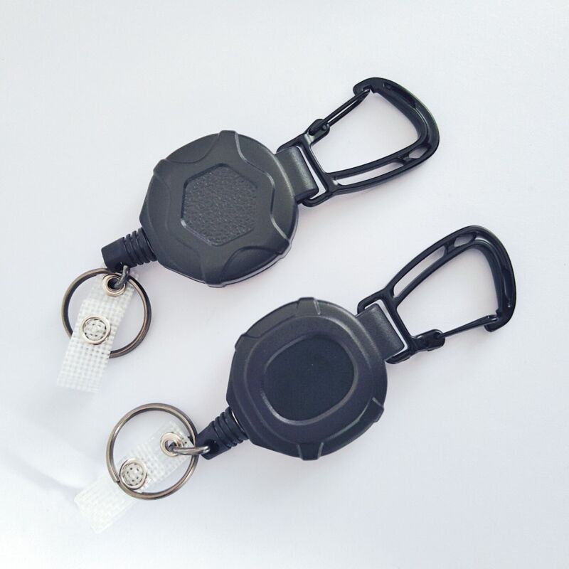 foto del prodotto sollbry set di 2 portachiavi retrattili, robusto porta badge con bobina, moschettone portachiavi resistente con cordino in acciaio retrattile da 80