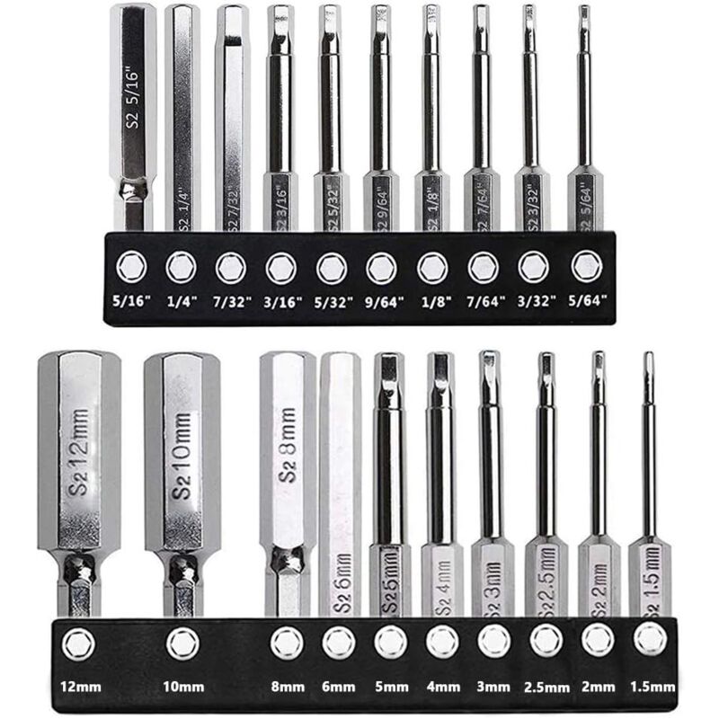 foto del prodotto sollbry set di 20 punte per cacciavite esagonali magnetiche da 6,35 mm con gambo esagonale e testa esagonale, metriche e sae, per cacciavite