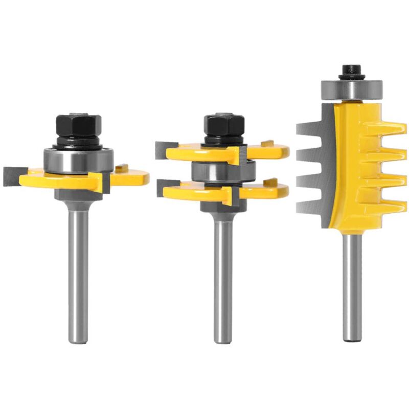 foto del prodotto sollbry set di 3 punte per scalpello in carburo con gambo da 6 mm, fresa reversibile per giunzioni a dita, fresa per scanalatura e linguetta a t a
