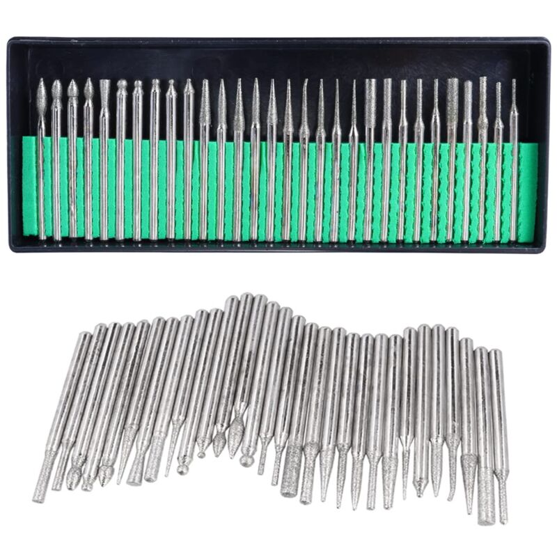 foto del prodotto sollbry set di 30 frese diamantate, assortite, con gambo da 3 mm, per lima rotante diamantata, accessorio per utensili rotanti per incisione,