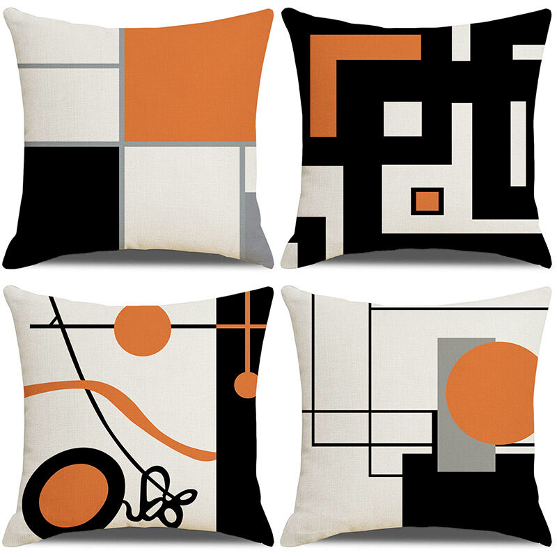 foto del prodotto sollbry set di 4 federe decorative geometriche nere e arancioni da 45 x 45 cm, motivo geometrico moderno con strisce grigie, nere e rosse,
