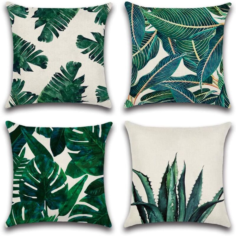 foto del prodotto sollbry set di 4 federe per cuscini decorativi da 18 x 18 pollici, per divano, letto, camera da letto, soggiorno, stile fattoria pianta tropicale .