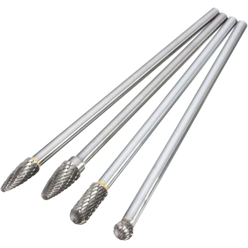 foto del prodotto sollbry set di 4 frese rotanti a doppio taglio in carburo di tungsteno, gambo da 6 mm, lima rotante, testa di molatura per legno, per fai da te,