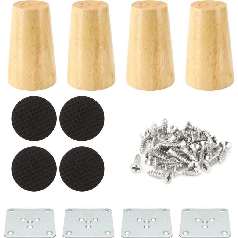 foto del prodotto sollbry set di 4 gambe per mobili in legno da 8 cm, gamba dritta per divano in legno, gamba per letto in legno con tappetino antiscivolo, gamba per