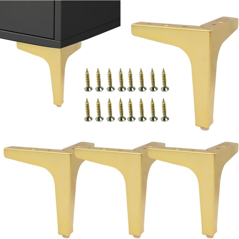 foto del prodotto sollbry set di 4 gambe per mobili in metallo a forma di triangolo diamantato moderno, 13 cm, per mobile, divano, sedia, pouf oro 