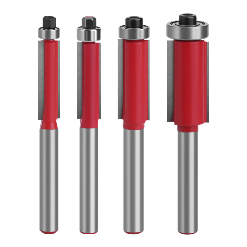 foto del prodotto sollbry set di 4 punte per fresa, punte per fresa in metallo per legno, punte per rifiniture a filo con gambo da 6,35 mm con cuscinetto superiore,