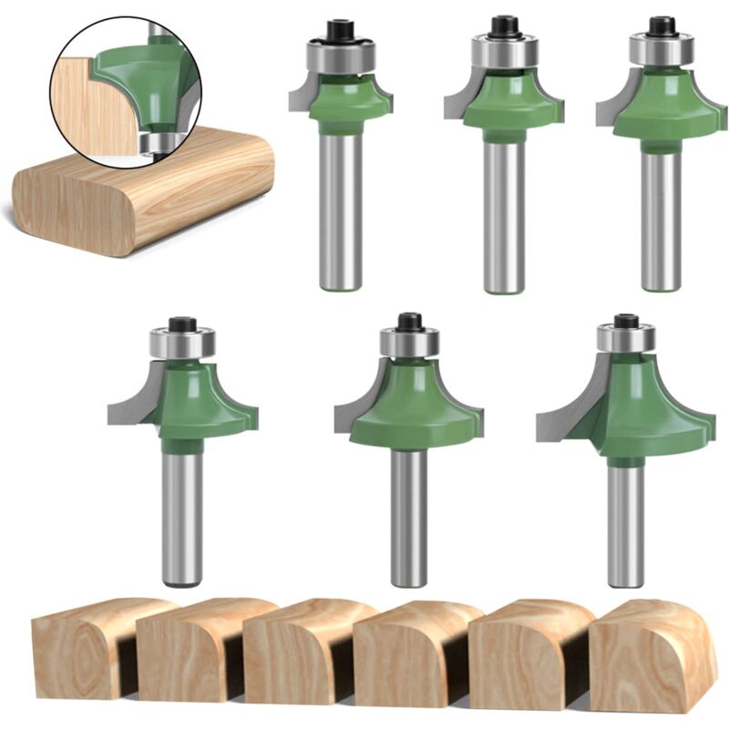foto del prodotto sollbry set di 6 punte per fresa per legno da 8 mm, fresa a quarto di tondo con gambo da 8 mm, frese per fresa per legno, fresa per scanalatura