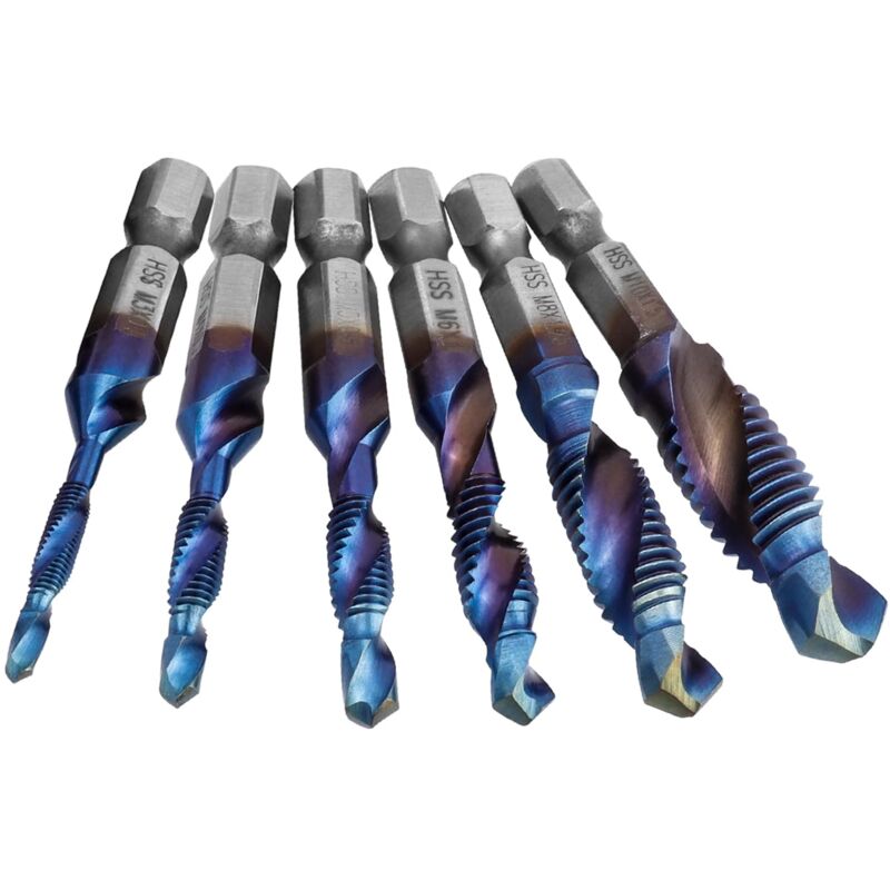 foto del prodotto sollbry set di 6 punte per maschiatura, gambo esagonale conico, filettatura metrica, maschiatura a spirale in acciaio rapido m3 m10, utensili per