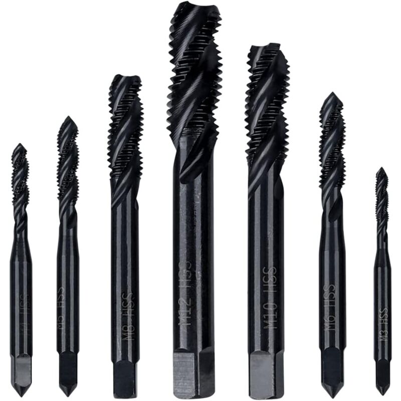 foto del prodotto sollbry set di 7 maschi scanalati a spirale hss, assortimento di maschi a vite scanalati a spirale metrici m3 m4 m5 m6 m8 m10 m12, utensile per