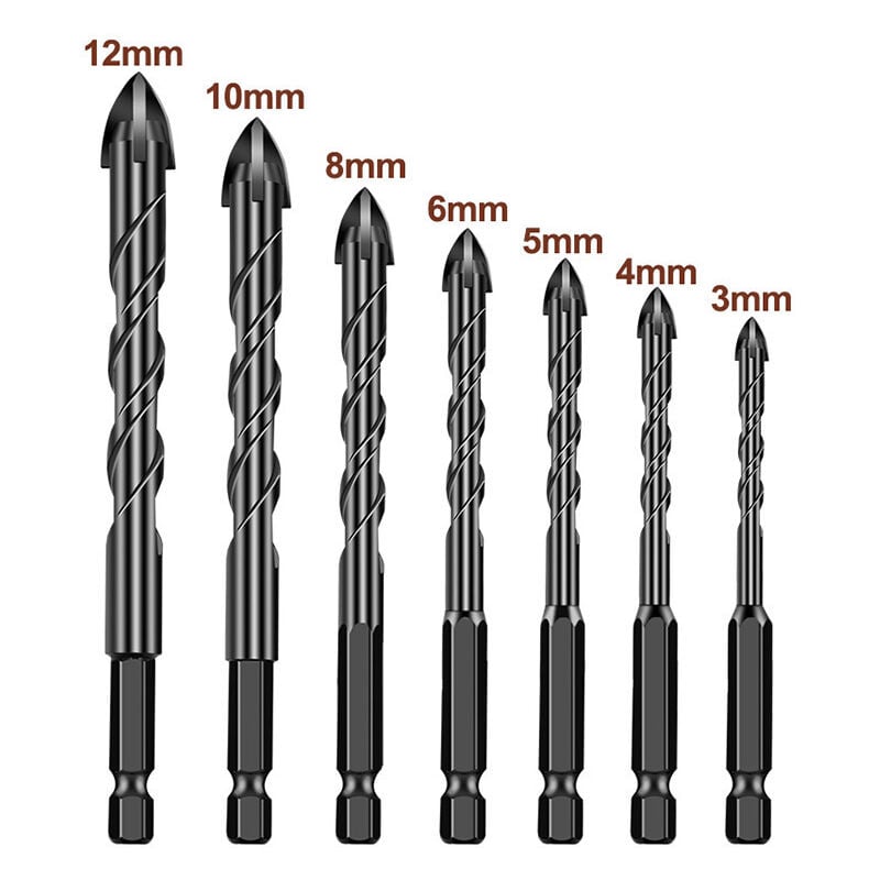 immagine 0 del prodotto sollbry set di 7 punte da trapano per piastrelle e vetro da 3 12 mm, punte da trapano multiuso con punta in carburo di tungsteno per porcellana,