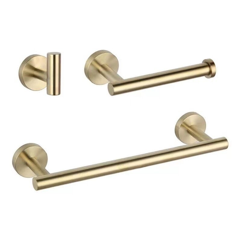 foto del prodotto sollbry set di accessori da bagno in oro da 3 pezzi, doccia in acciaio inossidabile sus304 gancio per accappatoio, porta carta igienica, barra