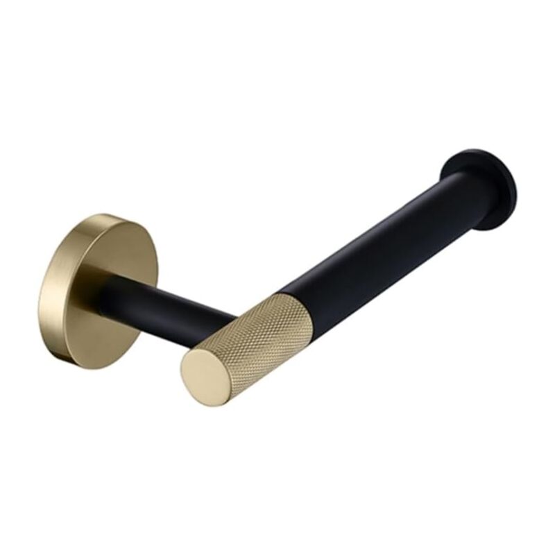 foto del prodotto sollbry set di accessori per il bagno, nero opaco, oro spazzolato, portasciugamani, porta carta igienica, porta scopino, gancio per accappatoio in
