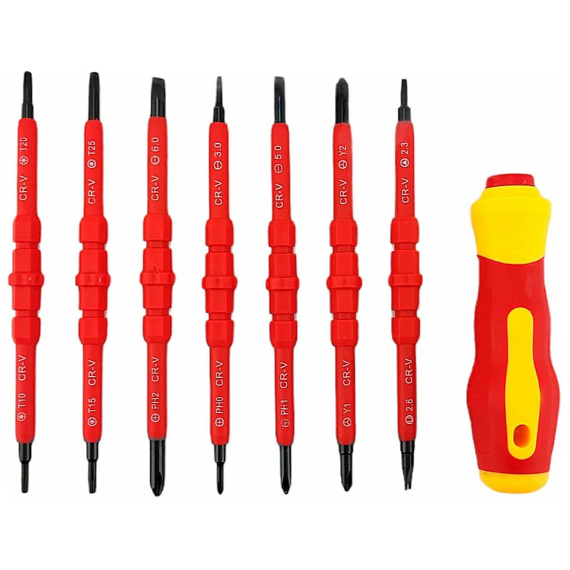 foto del prodotto sollbry set di cacciaviti elettrici isolati da 7 pezzi, multifunzionale, 14 in 1, intercambiabile, in lega, kit di riparazione per elettricisti
