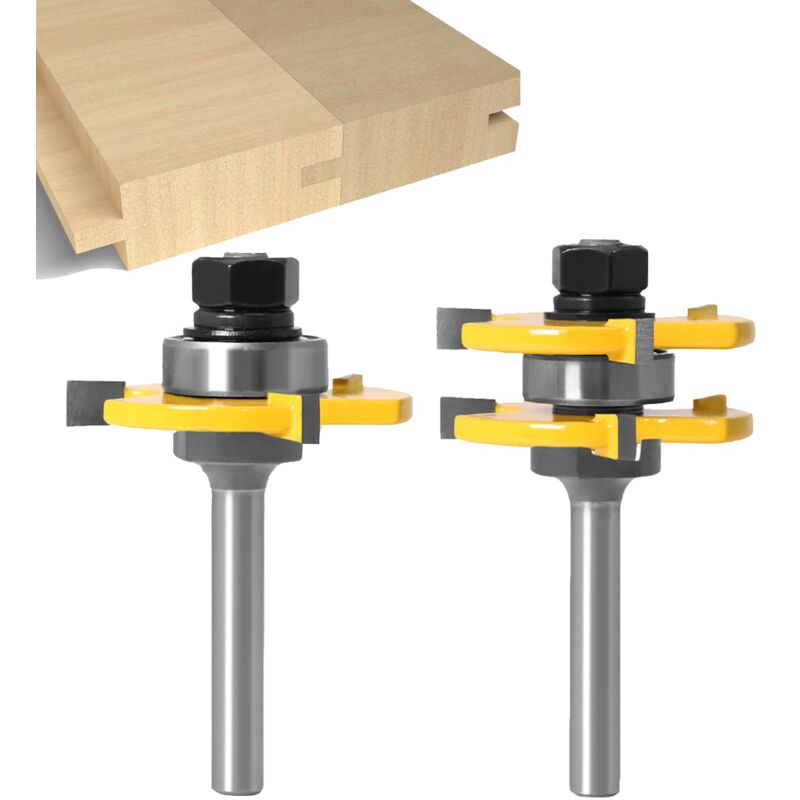 foto del prodotto sollbry set di frese per scanalatura e linguetta abbinate con gambo da 8 mm, 3 denti, a forma di t, per taglio del legno, utensile per lavorazione