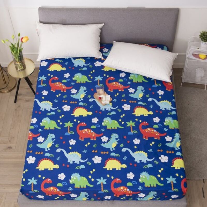 foto del prodotto sollbry set di lenzuola con angoli a tema dinosauro per bambini, formato matrimoniale, set di biancheria da letto con dinosauri dei cartoni animati