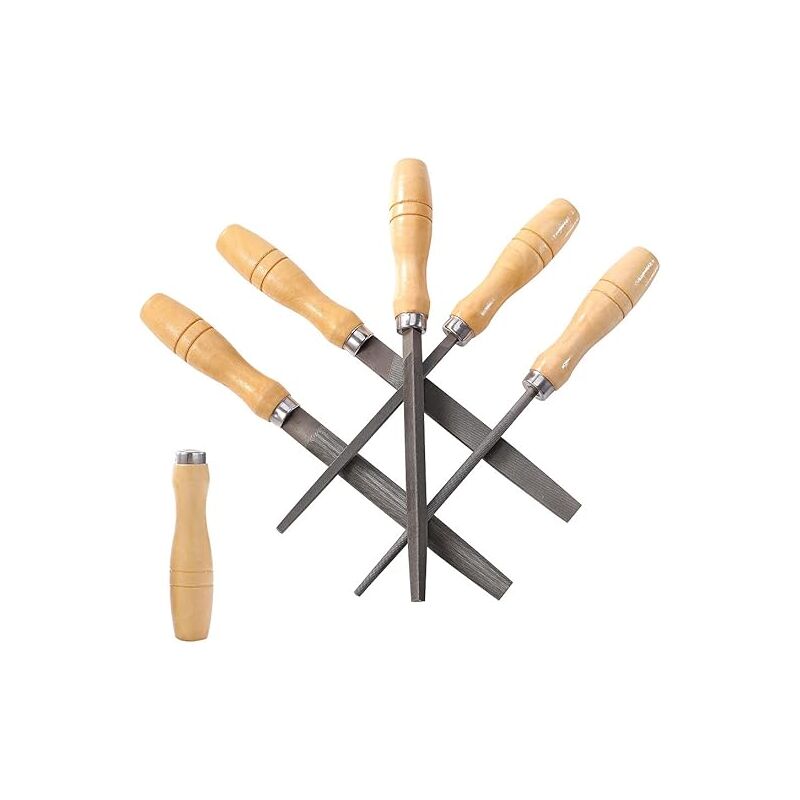 foto del prodotto sollbry set di lime in acciaio ad alto tenore di carbonio con manici in legno per legno, metallo, plastica, 5 pezzi lima in acciaio, media 