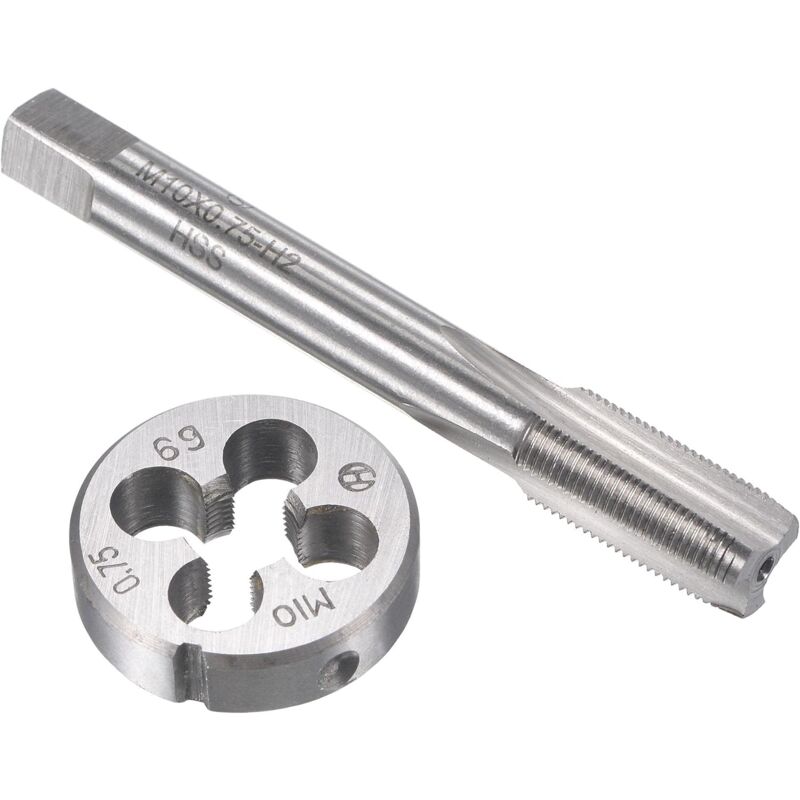 foto del prodotto sollbry set di maschi e filiere hss metrici m10 x 0,75 mm, maschi per filettatura a macchina con utensile in lega di acciaio tondo