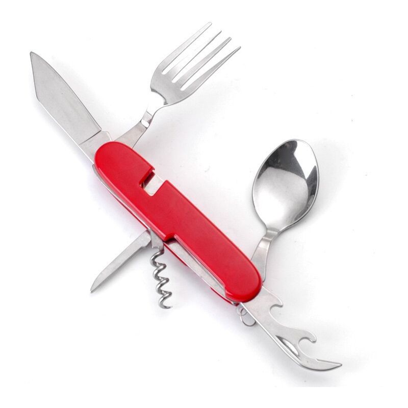 foto del prodotto sollbry set di posate pieghevoli 6 in 1, set di utensili da campeggio con, per escursionismo, viaggio, picnic, campeggio, rosso